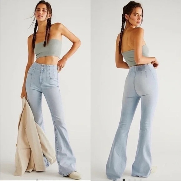 Free People We the Free Jayde Flare Jeans High Rise Wide Leg Light Wash Size 30 - Picture 1 of 12